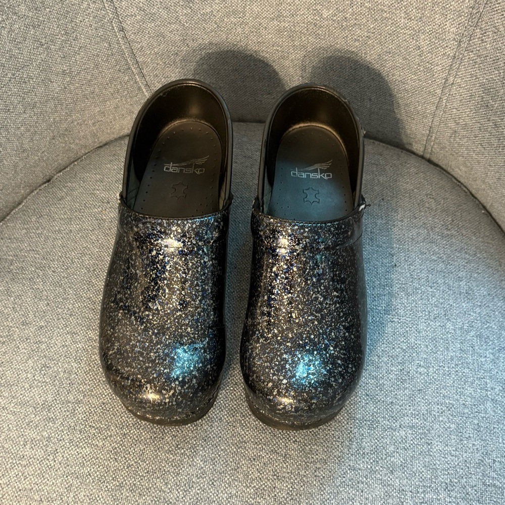 Dansko Blue Sparkle Clogs